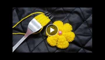Hand embroidery Amazing Trick,Wow Easy Yellow Flower Embroidery Trick With Fork,Sewing Hack