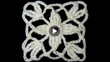 Crochet : Motivo Cuadrado con Flor de 4 petalos Crochet : Motivo Cuadrado con Flor de 4 petalos