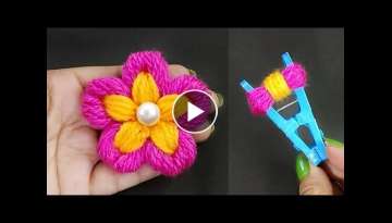 Beautiful woolen flower making using cloth clip - Hand Embroidery Flower Making Trick - DIY Craft...