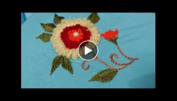 Hand embroidery flower with roseate chain stitch