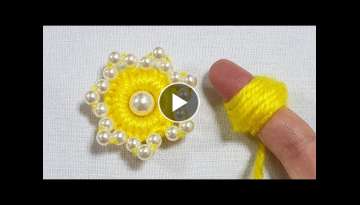 Amazing Woolen Flower Craft Ideas with Finger - Hand Embroidery Design Trick - Easy Flower Making