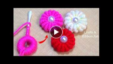 Amazing Trick with Cotton Bud - Easy Woolen Flower Making Ideas - Hand Embroidery Flower Design
