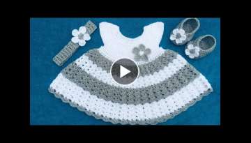Crochet Baby Dress Tutorial/ Free Crochet Dress Pattern, Crochet 3 Months Dress/ Sanda crochet&cr...