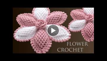 Como hacer flores gigantes con rosa 3D a Crochet para centro de mesa tejido facil
