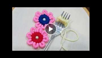 Hand Embroidery:Amazing Trick #SewingHack Making Unique Double Colour Flower With Fork Part 17