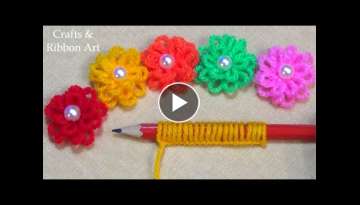 Super Easy Woolen Flower Making Ideas with Pencil - Hand Embroidery Amazing Trick - DIY Yarn Flow... Super Easy Woolen Flower Making Ideas with Pencil - Hand Embroidery Amazing Trick - DIY Yarn Flow...
