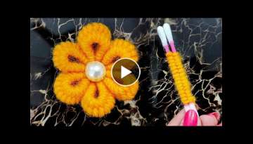 Easy Woolen Flower Making With Cotton Bud - Woolen Flower With Cotton Bud - Wool Flower